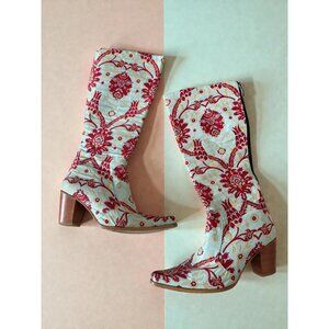 ROCKWELL THARP Blue Red Floral Cowboy Boots Size 38 / US 8